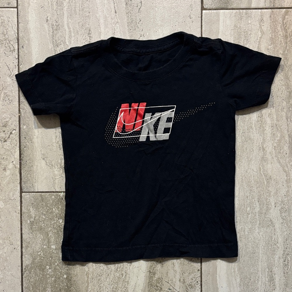 Nike Kids Black Tee with Red and Gray Logo
